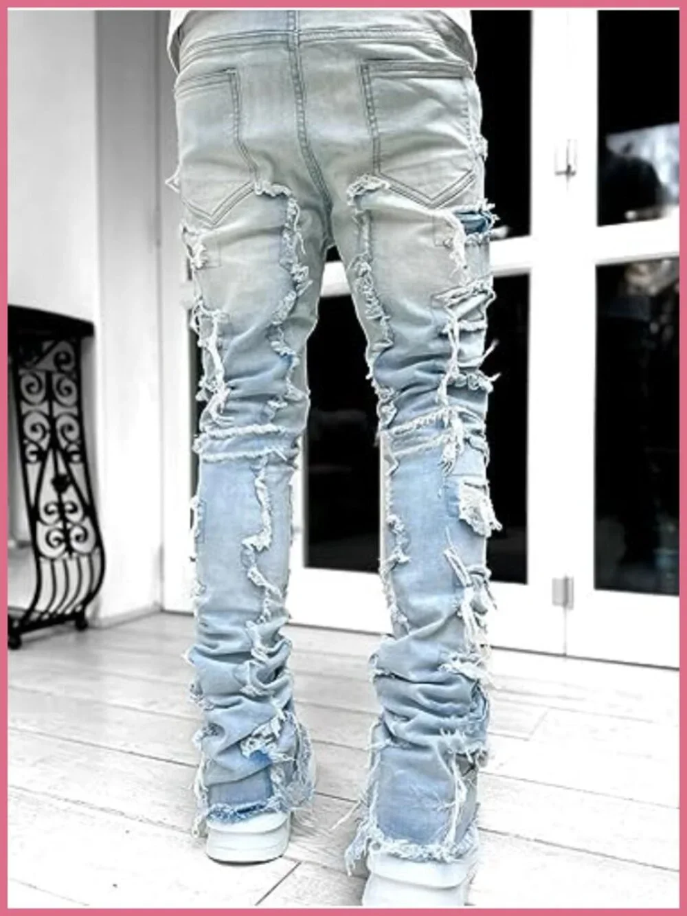 Men's Stacked Skinny Jeans Ripped Denim Y2K Harajuku High Waist